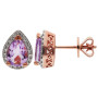 9ct Rose Gold Pink Amethyst & Diamond Halo Jewellery Set