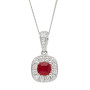 18ct White Gold Ruby & Diamond Cushion Halo Jewellery Set