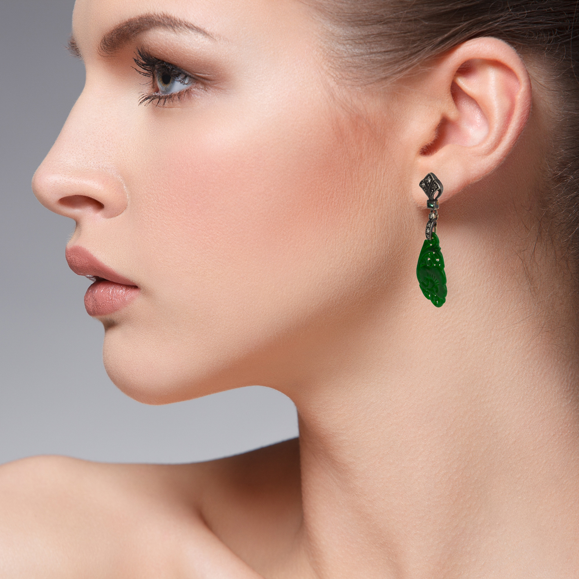 Jadeite, Emerald & Diamond Drop Earrings | Buy Online | Free Insured UK ...