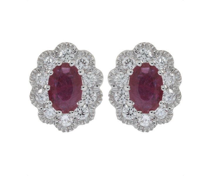 18ct White Gold 0.85ct Ruby & Diamond Cluster Earrings