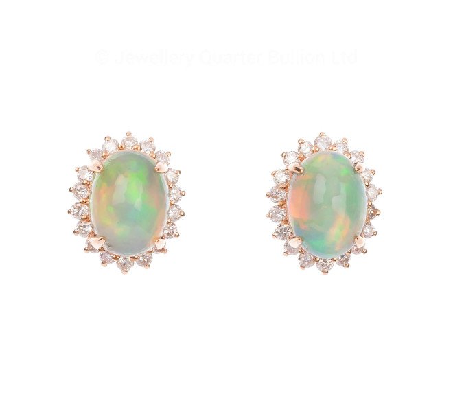 18ct Rose Gold 0.80ct Opal & Diamond Cluster Stud Earrings