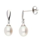 White Gold Pearl Drop Earrings